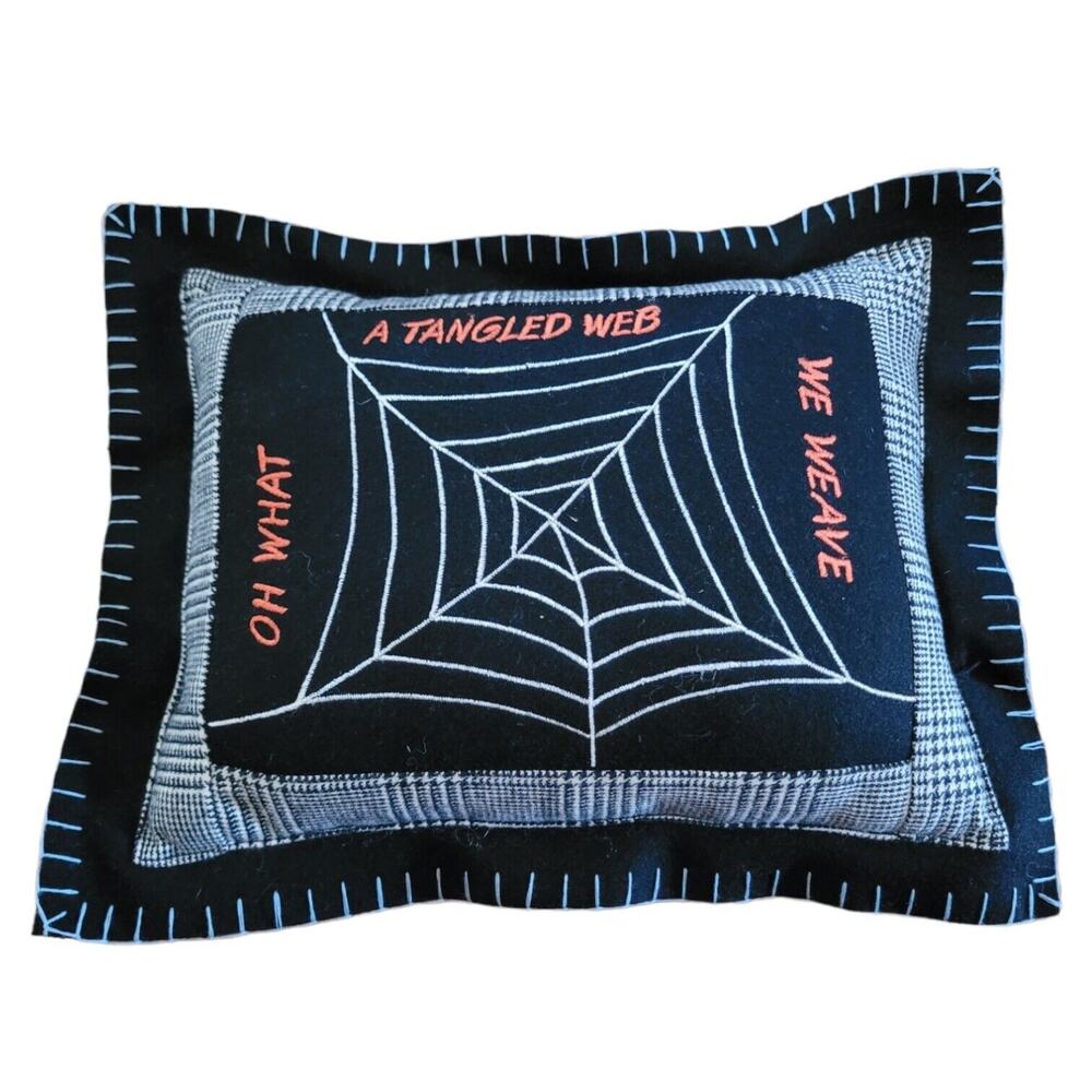 Halloween Spider Pillow "Oh What A Tangled Web We Weave" Spiderweb Holiday Decor